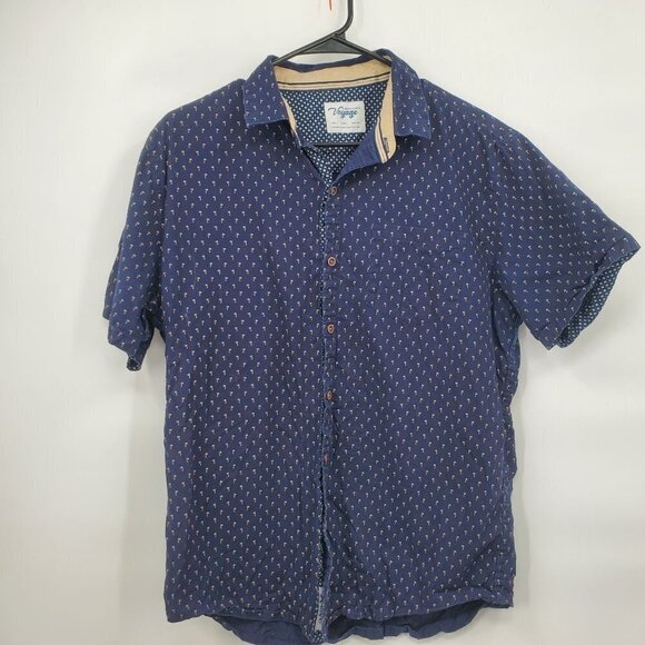 Voyage Palm Tree Button Down Shirt Casual Cotton Slim Fit Novelty Large Mens - Picture 1 of 9